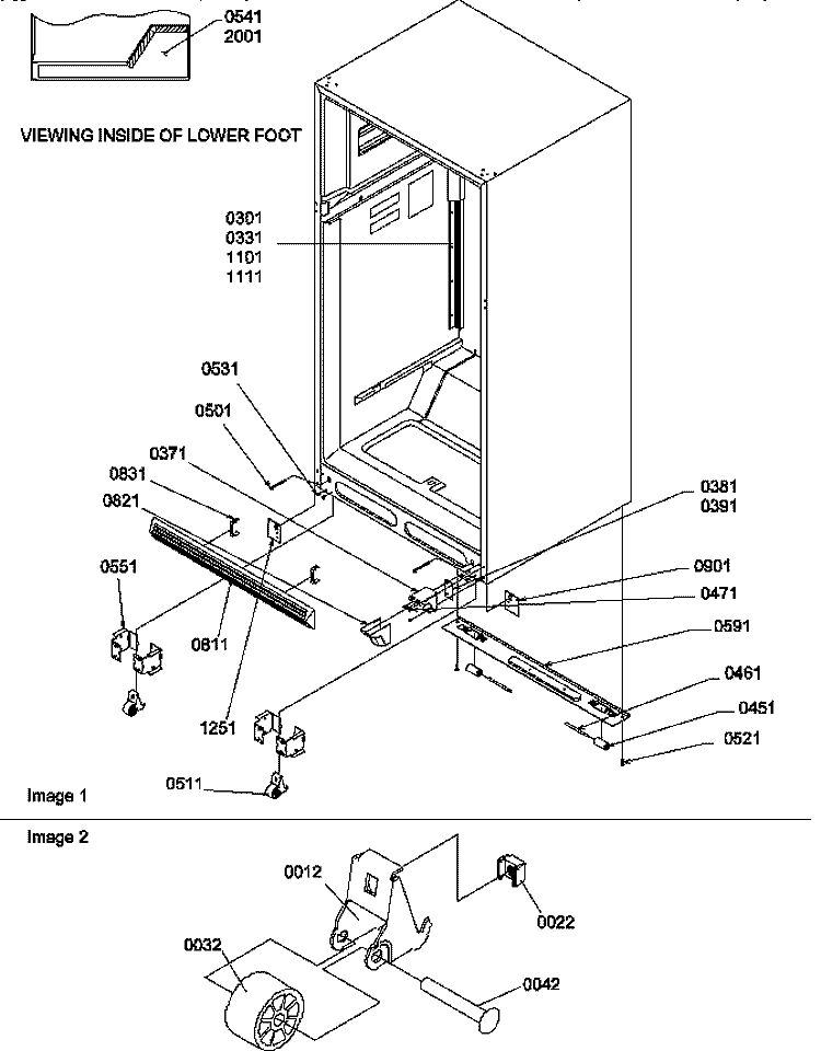 LADDERS, LOWER CABINET AND ROLLERS Diagram and Parts List for TG518SL P1180903W L Amana Refrigerator