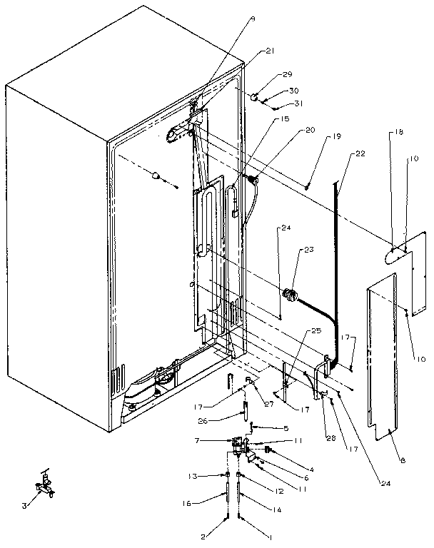 Cabinet Back Diagram and Parts List for SSD25NB-P1162409W  Amana Refrigerator