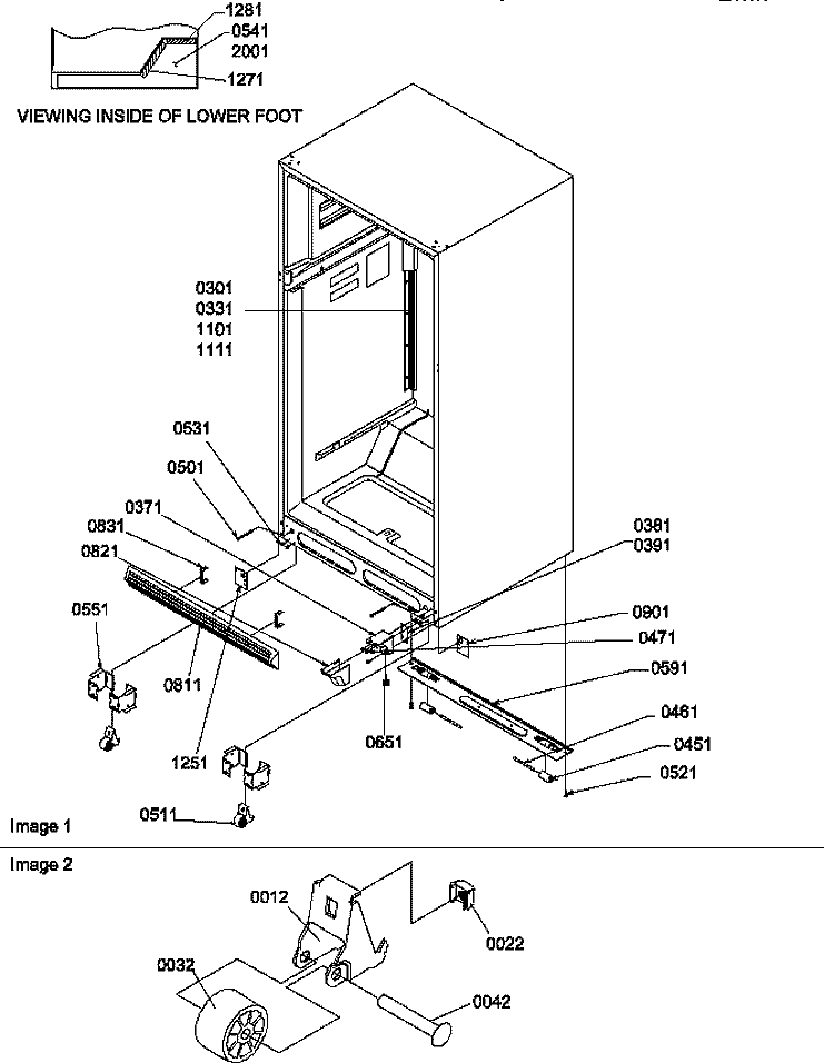 LADDERS, LOWER CABINET AND ROLLERS Diagram and Parts List for TR525SW P1182804W W Amana Refrigerator