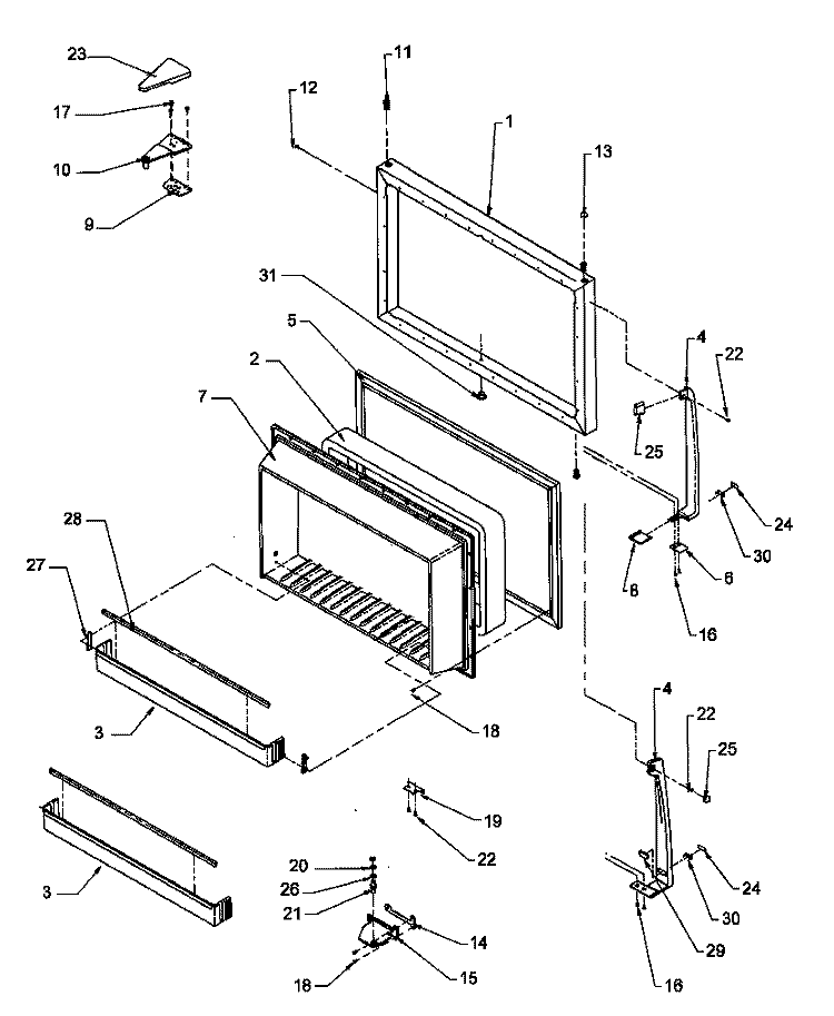 FZ DOOR ASSY Diagram and Parts List for TH21S3W P1195601W W Amana Refrigerator