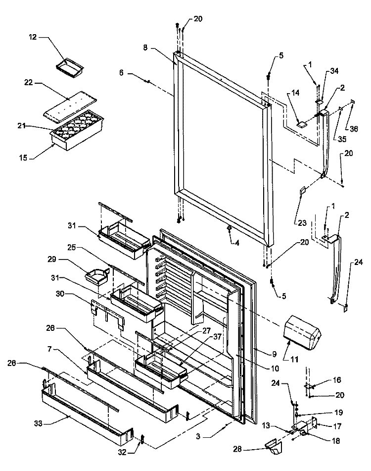 REF DOOR ASSY Diagram and Parts List for TH21S3W P1195601W W Amana Refrigerator