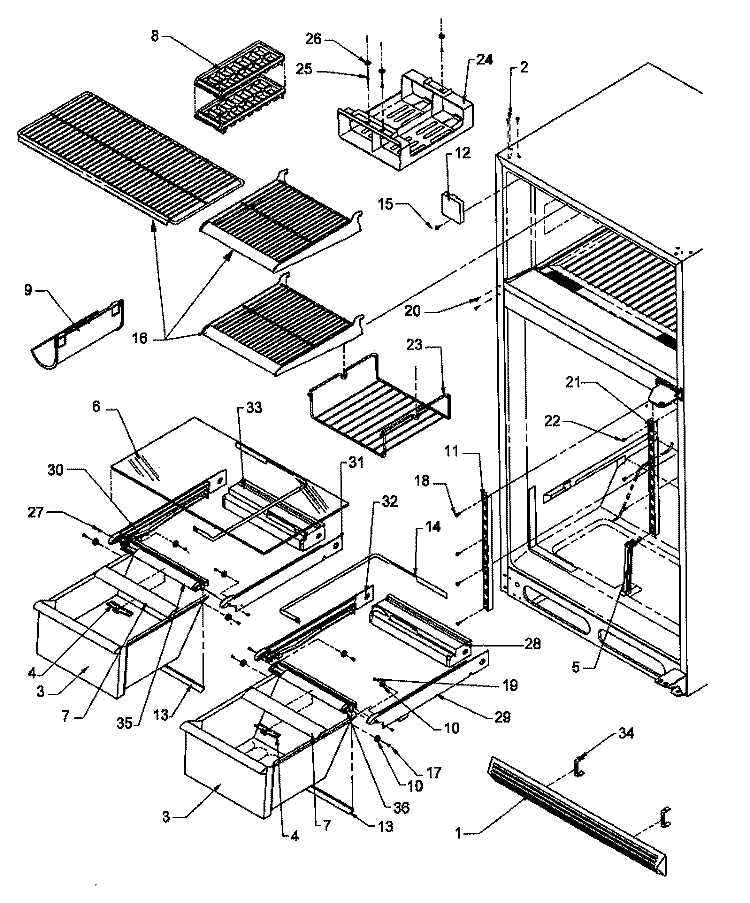 CABINET SHELVING Diagram and Parts List for TH21S3W P1195601W W Amana Refrigerator
