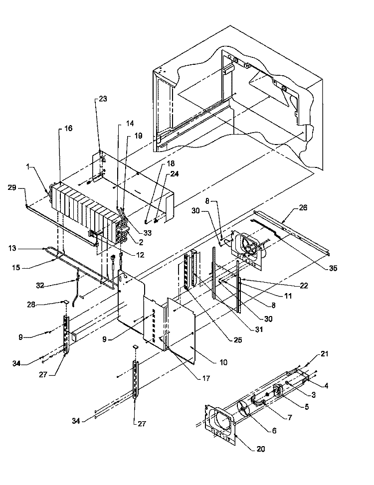 EVAP AREA Diagram and Parts List for TH21S3W P1195601W W Amana Refrigerator