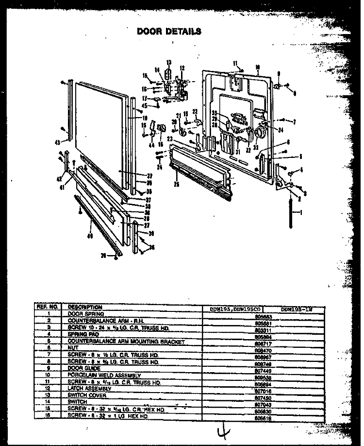 DOOR DETAILS Diagram and Parts List for DDW195-1W DDW19501W Amana Dishwasher