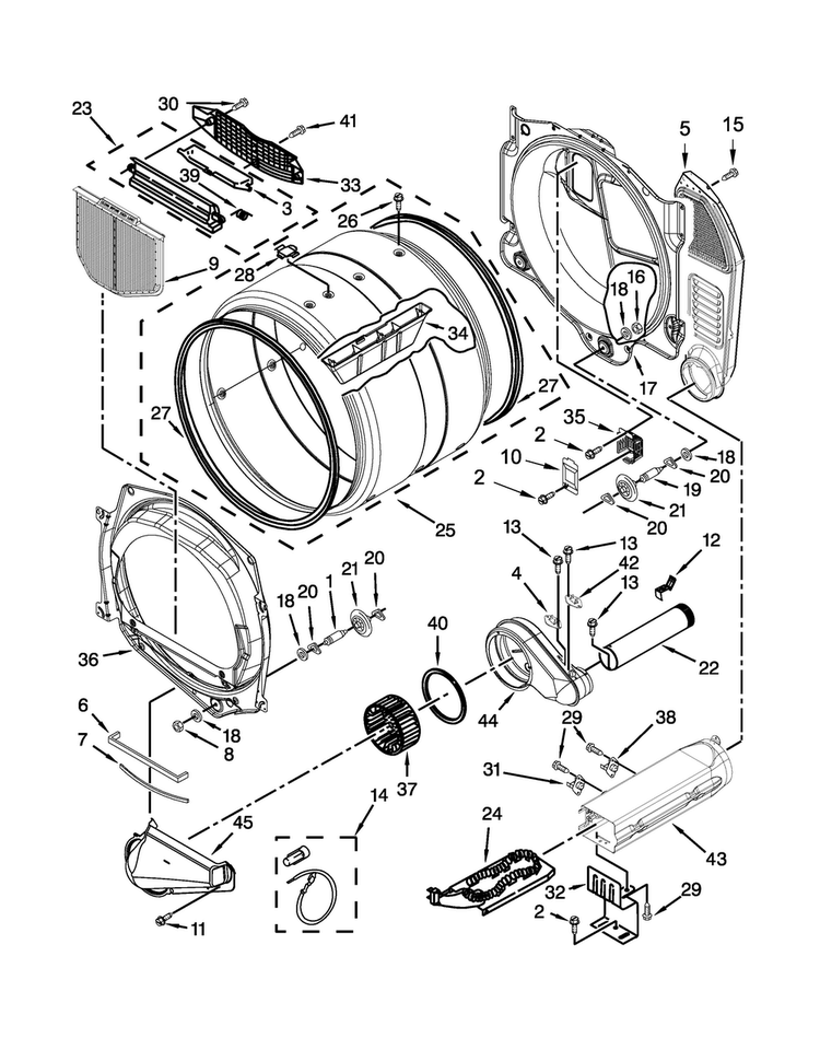 Bulkhead Parts Diagram and Parts List for MDE28PDCGW0  Maytag Dryer