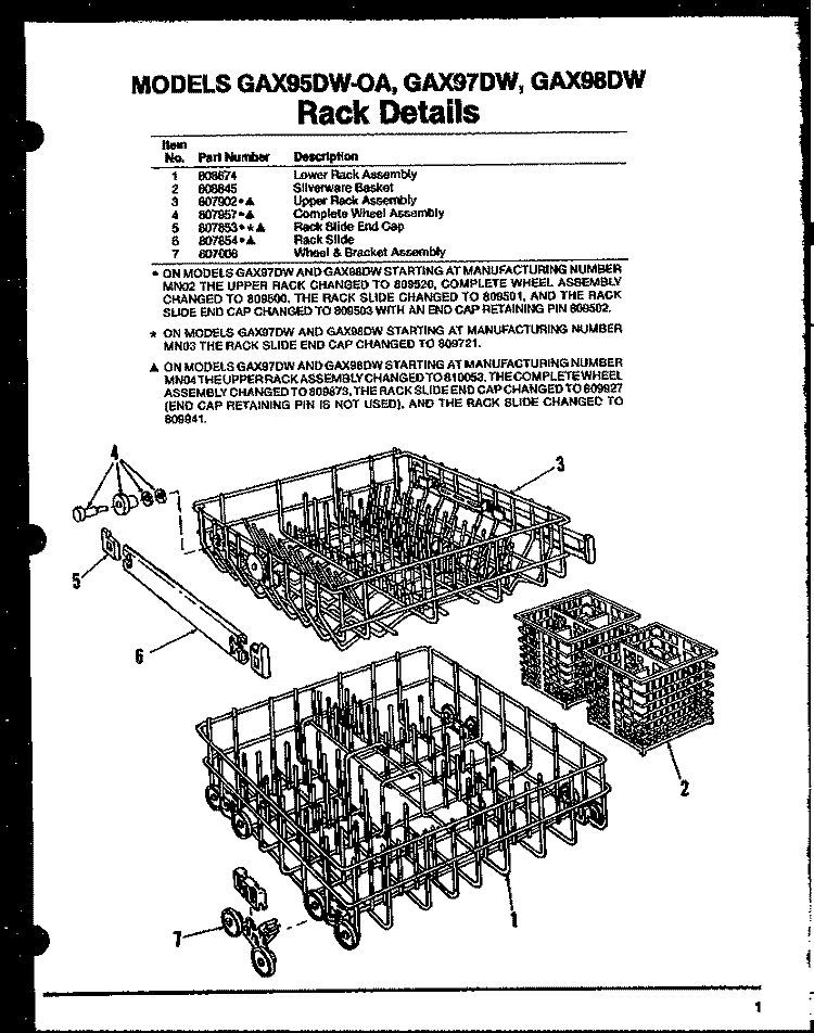 RACK DETAILS Diagram and Parts List for GAX97DW MN02 Amana Dishwasher