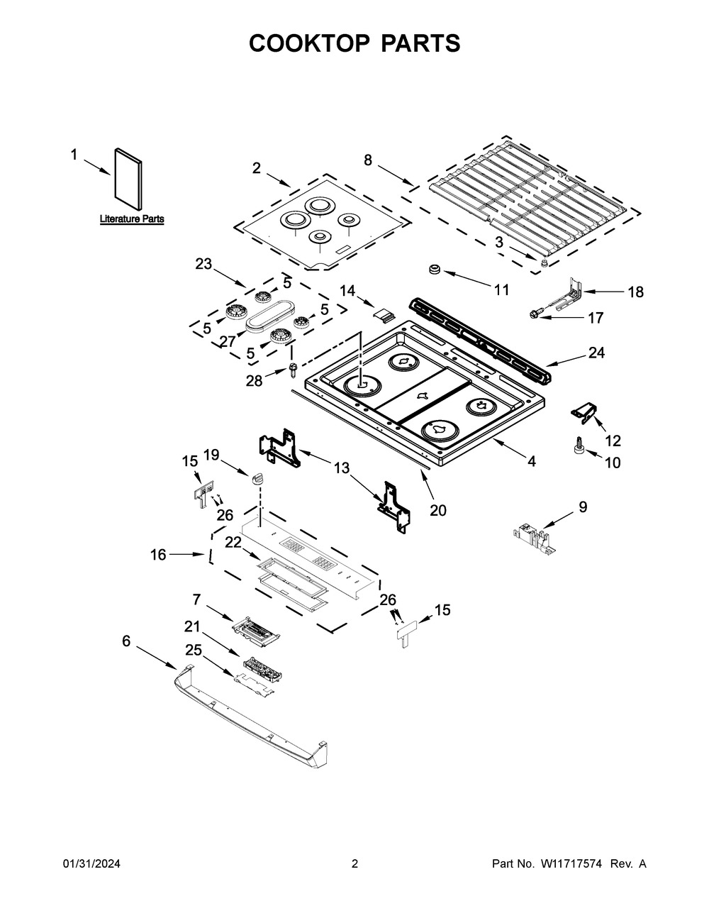 Cooktop Parts Diagram and Parts List for MGS8800PZ1  Maytag Range