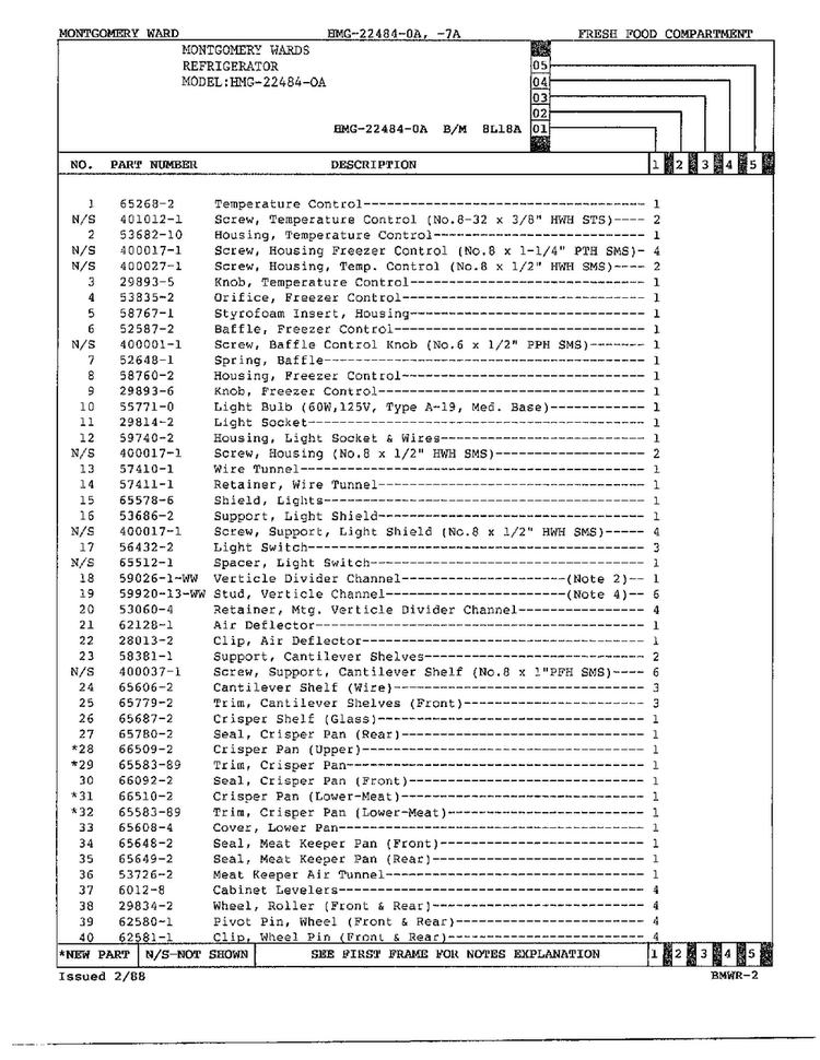 Fresh Food Compartment Page 2 Diagram and Parts List for 22484-OA  Admiral Refrigerator