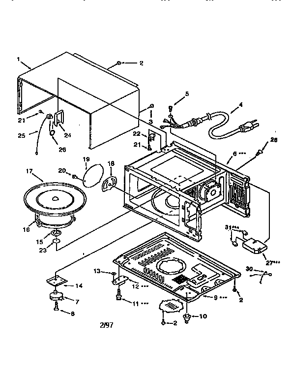 Cabinet Diagram and Parts List for 56566480691  Kenmore Microwave