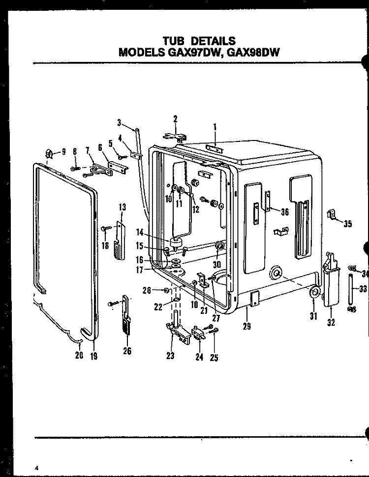 TUB DETAILS Diagram and Parts List for GAX97DW MN02 Amana Dishwasher