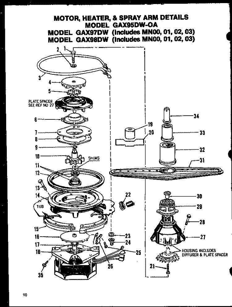 MOTOR Diagram and Parts List for GAX97DW MN02 Amana Dishwasher