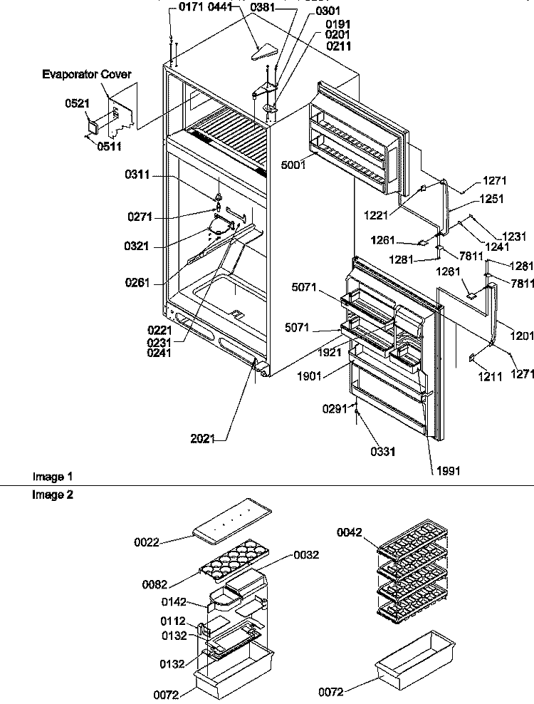 DOOR, HINGES AND ACCESSORIES Diagram and Parts List for TR21VE P1309401W E Amana Refrigerator