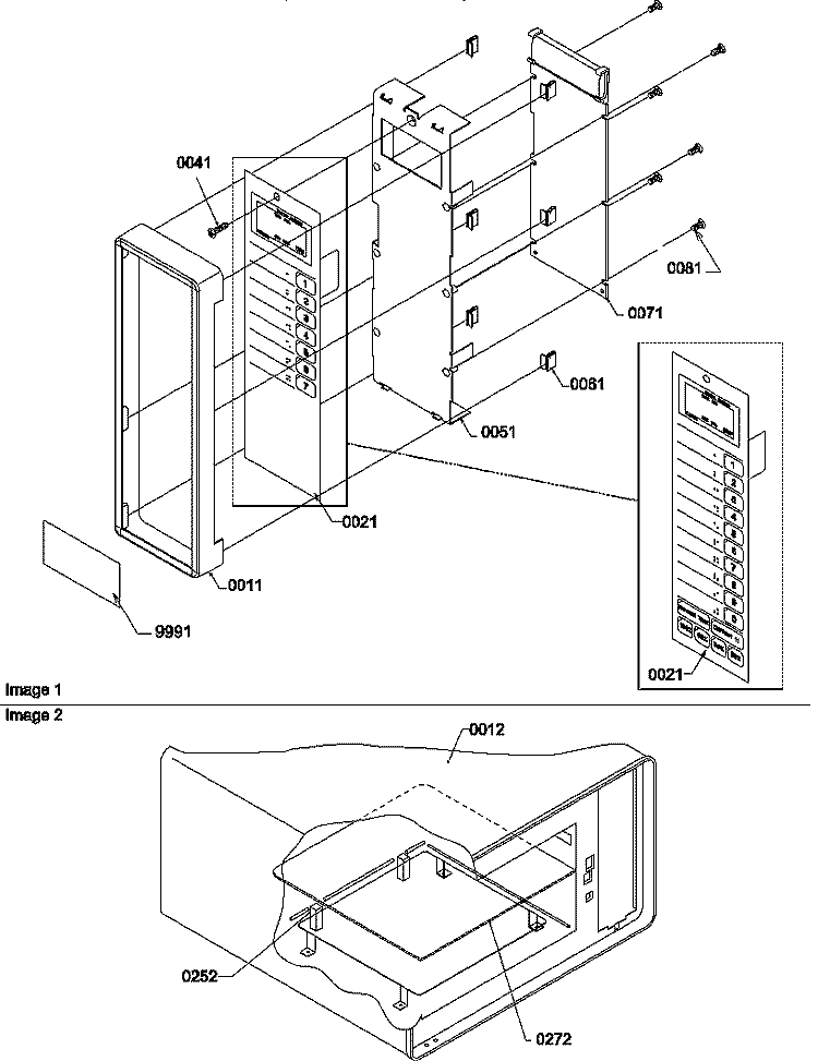 CONTROL PANEL & SHELF ASSY Diagram and Parts List for FSP11LW P1185805M Menumaster Microwave