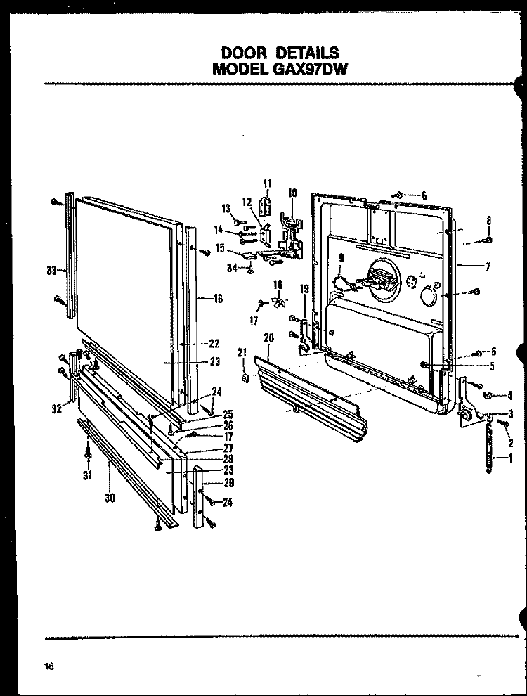 DOOR DETAILS Diagram and Parts List for GAX97DW MN02 Amana Dishwasher