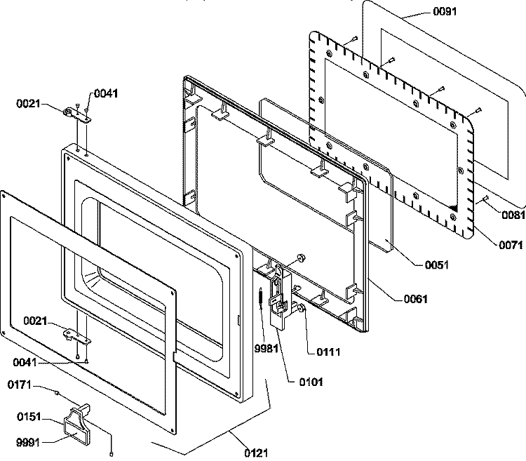 DOOR ASSY Diagram and Parts List for FSP11LW P1185805M Menumaster Microwave