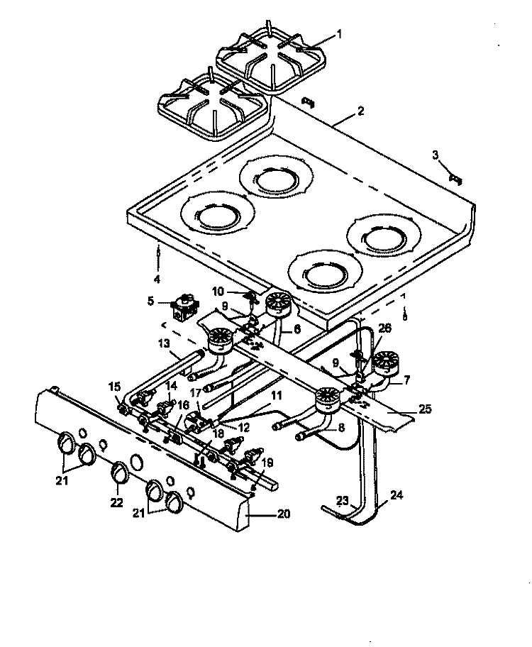 OPEN BNR Diagram and Parts List for SNP26ZZ0 P1142993N W Amana Cooktop