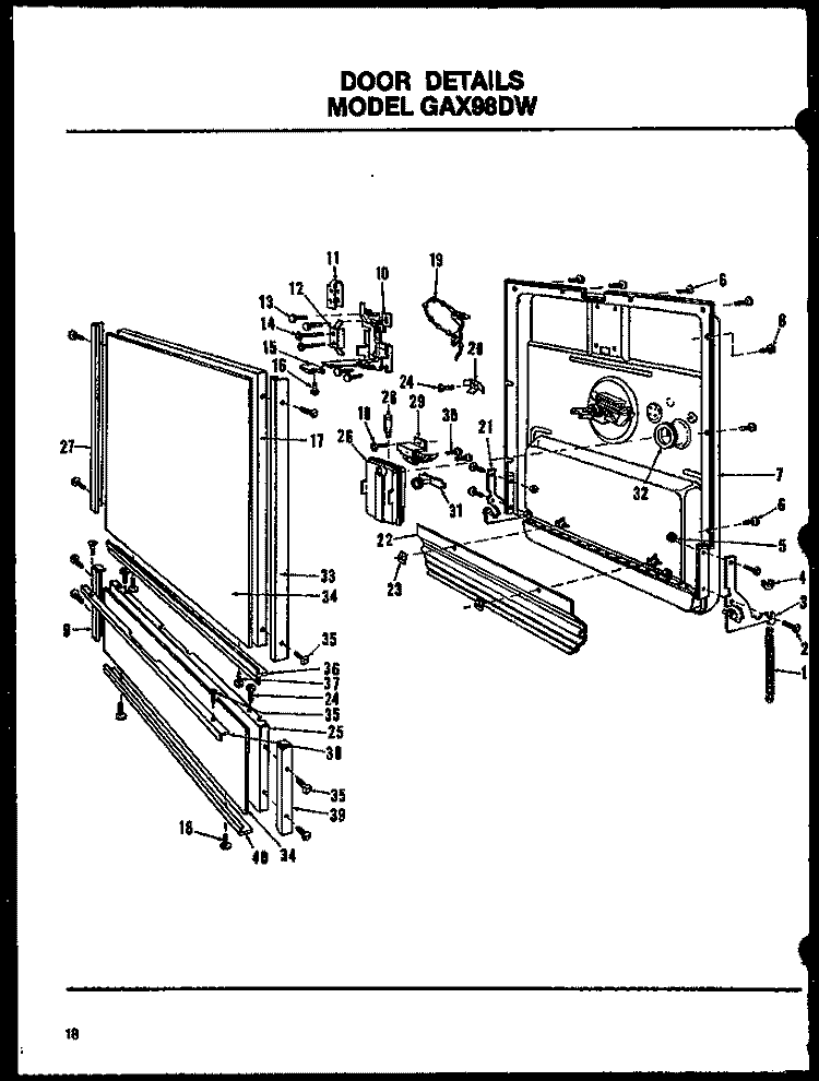 DOOR DETAILS Diagram and Parts List for GAX98DW MN01 Amana Dishwasher