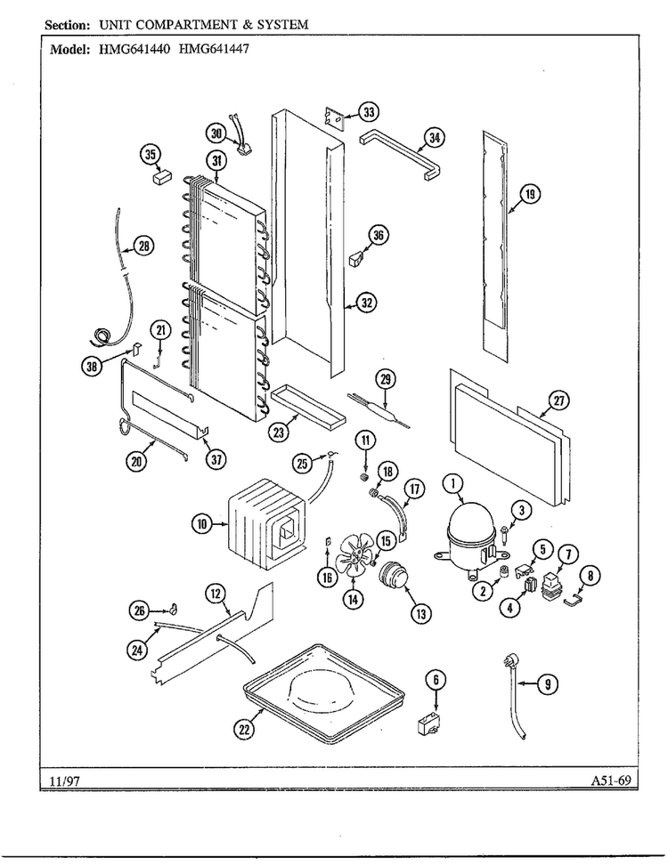 Unit Compartment And System Diagram and Parts List for 641440  Admiral Refrigerator