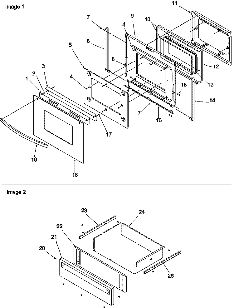OVEN DOOR & STORAGE DRAWER Diagram and Parts List for ZRHSC8750E P1130655N E Amana Range