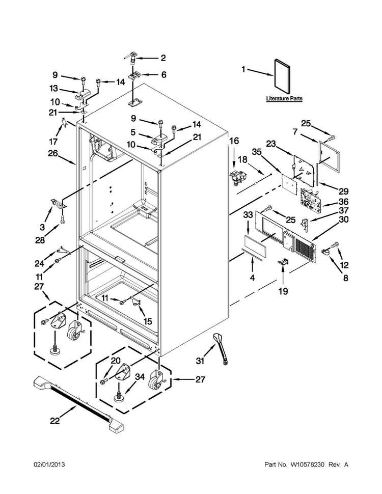 Cabinet Parts Diagram and Parts List for 5MFI267AA001  Maytag Refrigerator