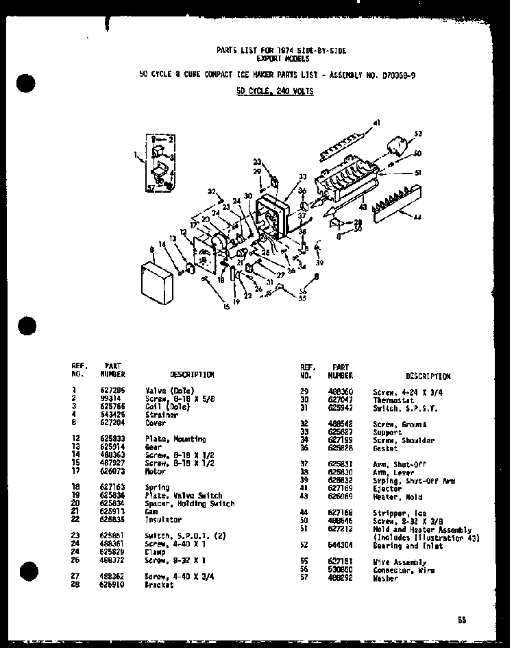 50 Cycle 8 Cube Compact Ice Maker Diagram and Parts List for SRN22N-C-P60230-17WC  Amana Refrigerator