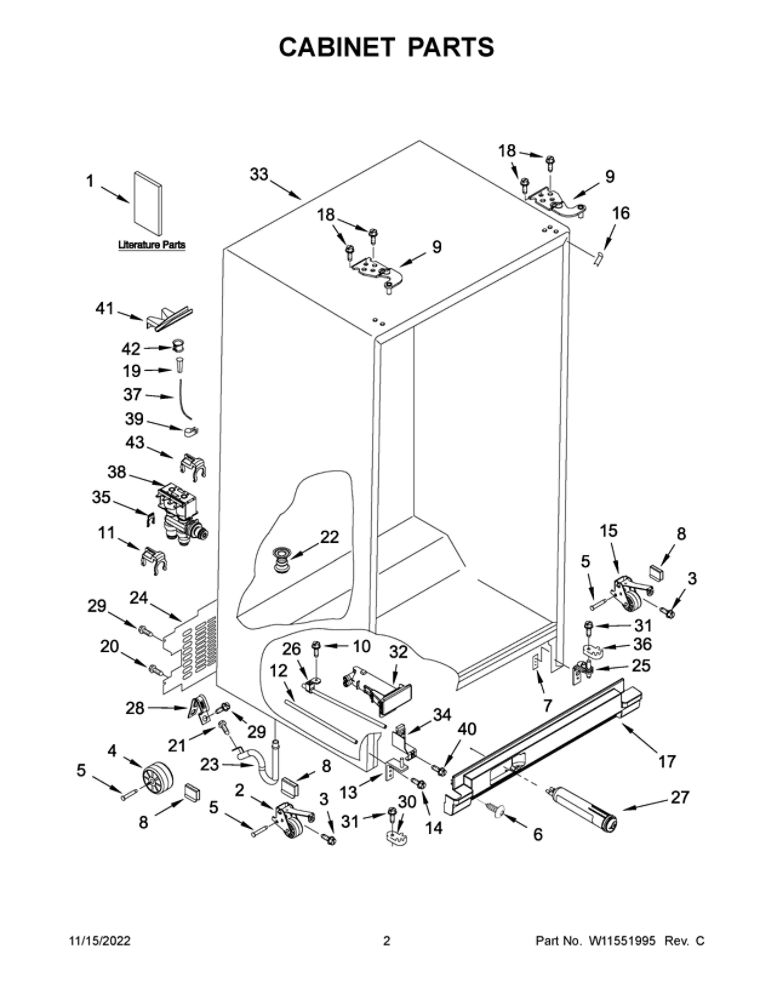 Cabinet Parts 2 Diagram and Parts List for ASI2175GRW07  Amana Refrigerator