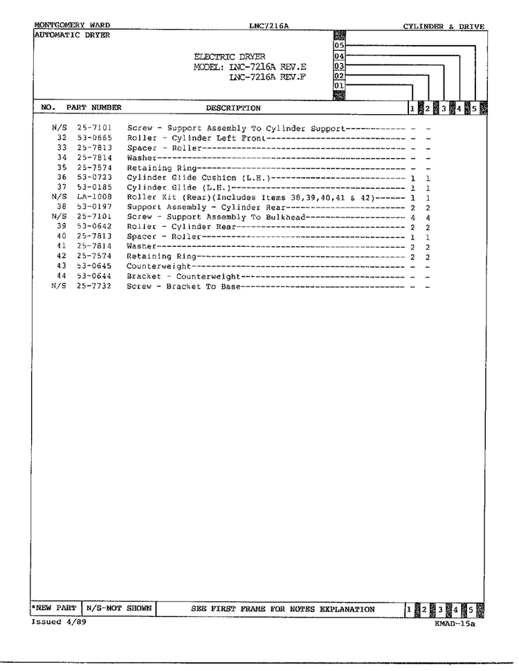 Cylinder & Drive Page 3 Diagram and Parts List for 7216A REV E Norge Dryer