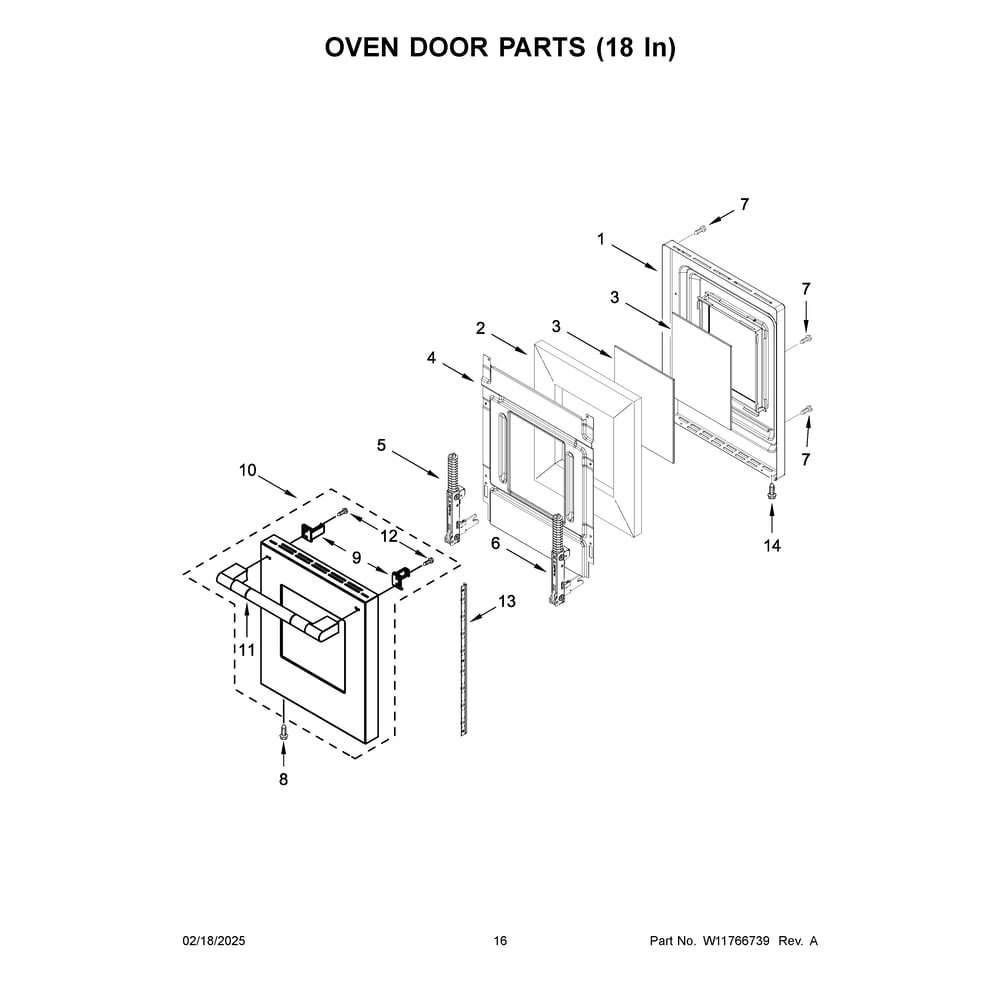 Oven Door Parts (18 In) Diagram and Parts List for JPIGC748RL00  Jenn-Air Range