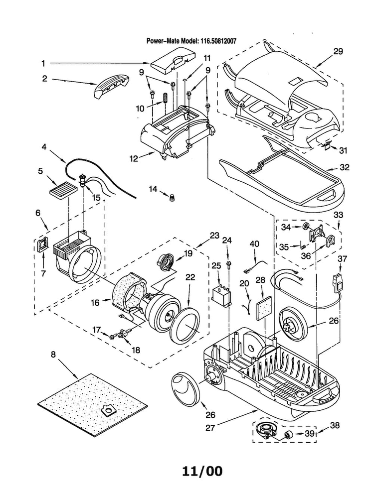 Vacuum Cleaner Diagram and Parts List for 11620812007  Kenmore Canister Vacuum