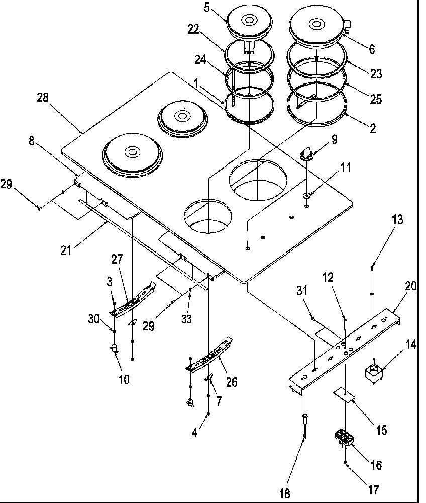 Cooktop Assembly Diagram and Parts List for AKE35W-P8597904S  Amana Cooktop