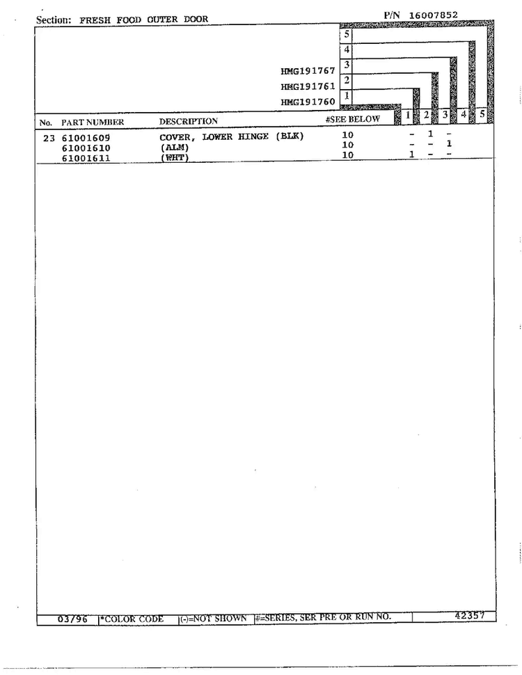 Fresh Food Outer Door Page 3 Diagram and Parts List for HMG191760  Admiral Refrigerator