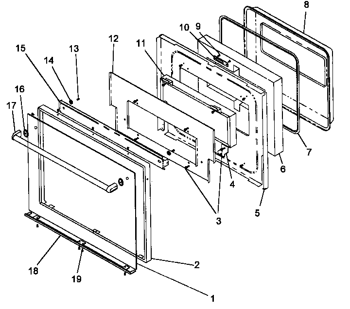 Oven Door, Frameless Diagram and Parts List for ACO27DE1-P1132343NE  Amana Wall Oven