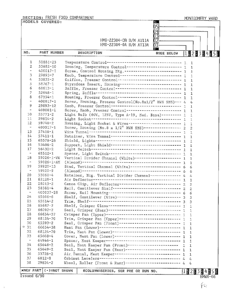 Fresh Food Compartment Page 2 Diagram and Parts List for 22304-0B  Admiral Refrigerator