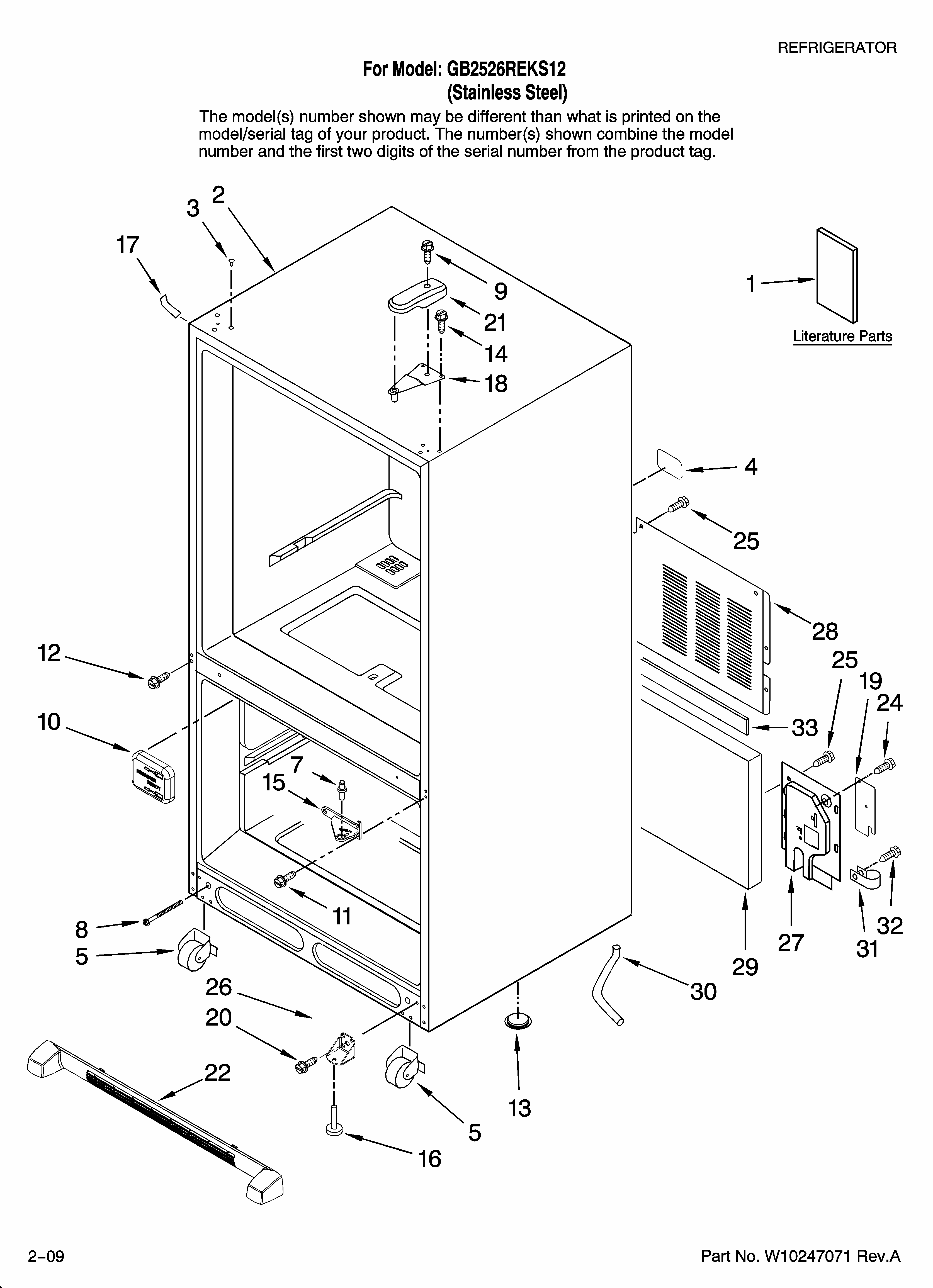 Cabinet Parts Diagram and Parts List for GB2526REKS12  Amana Refrigerator