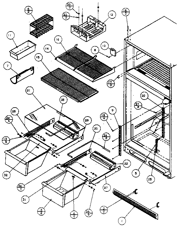 Cabinet Shelving Diagram and Parts List for TX18R-P1158404W  Amana Refrigerator