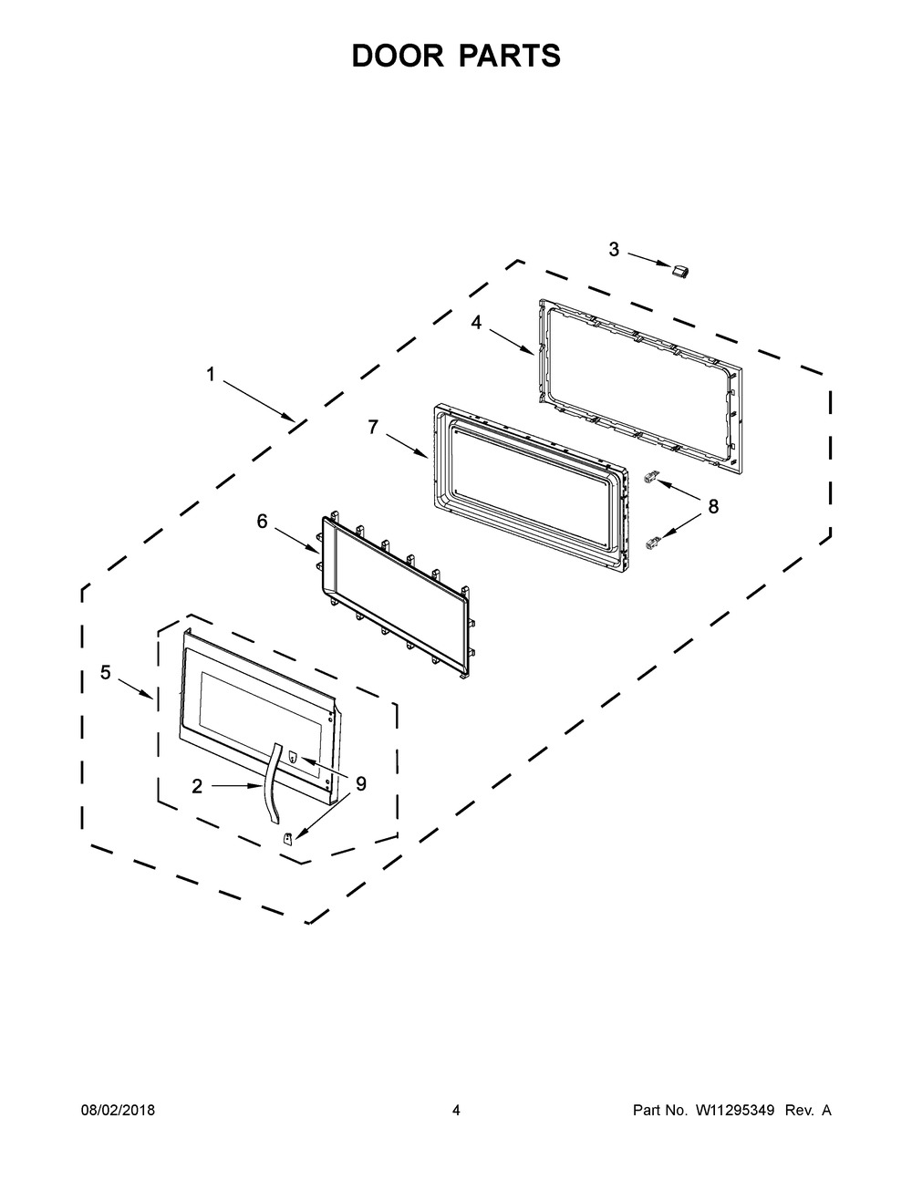 Door Parts Diagram and Parts List for AMV6502REW5  Maytag Microwave