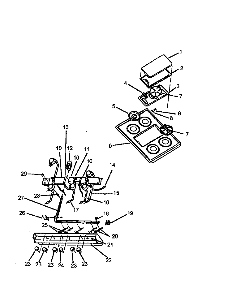 TOP BURNER ASSY Diagram and Parts List for SBK28FG0 P1142788N W Amana Range