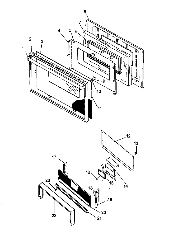 OVEN DOOR AND BACKGUARD ASSY Diagram and Parts List for SBK28FG0 P1142788N W Amana Range