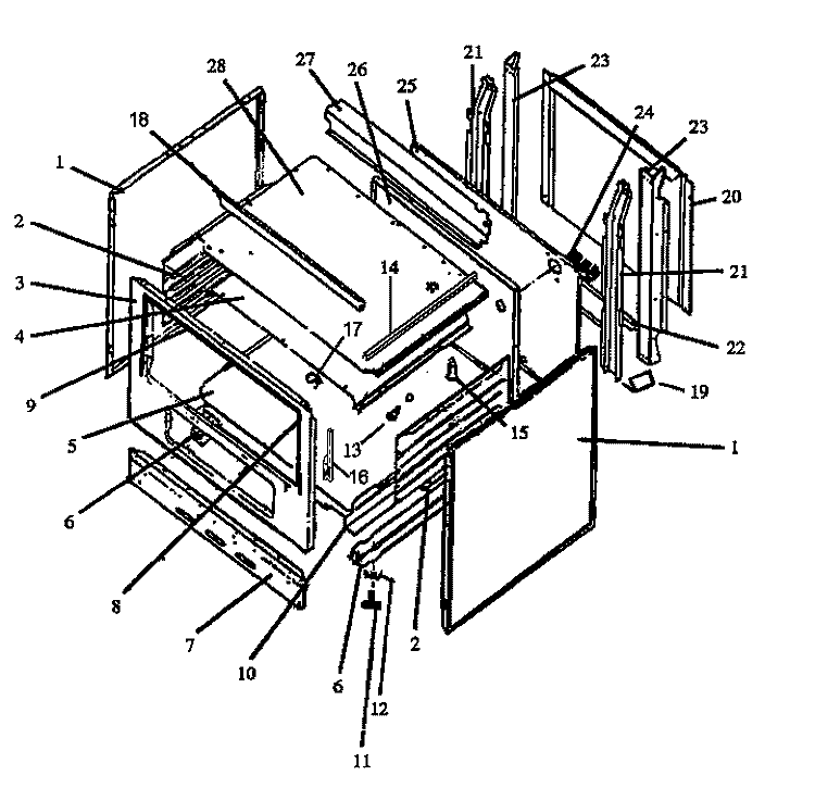 CABINET ASSY Diagram and Parts List for SBE26AA5 P1142253N L Amana Range