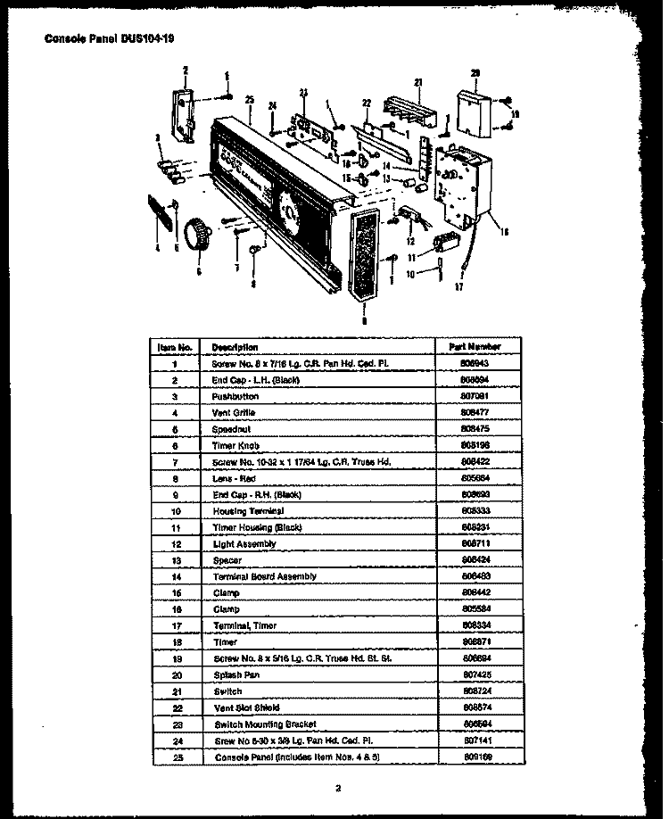 Page 1 Diagram and Parts List for DUS104-19 DUS10419 Caloric Dishwasher