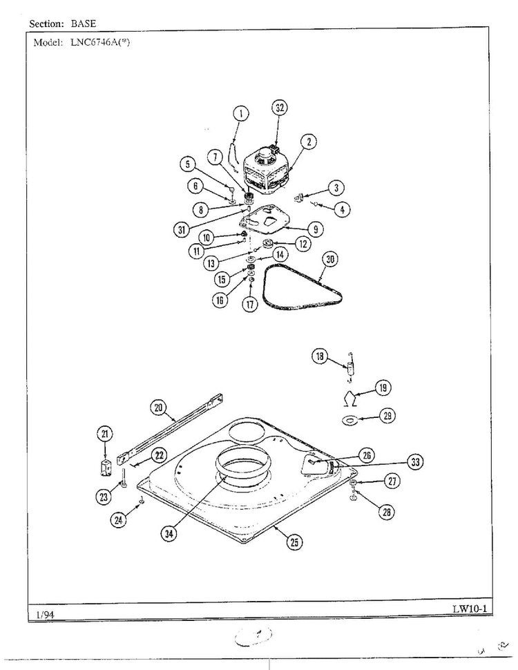 Base Diagram and Parts List for 6746A  Norge Washer