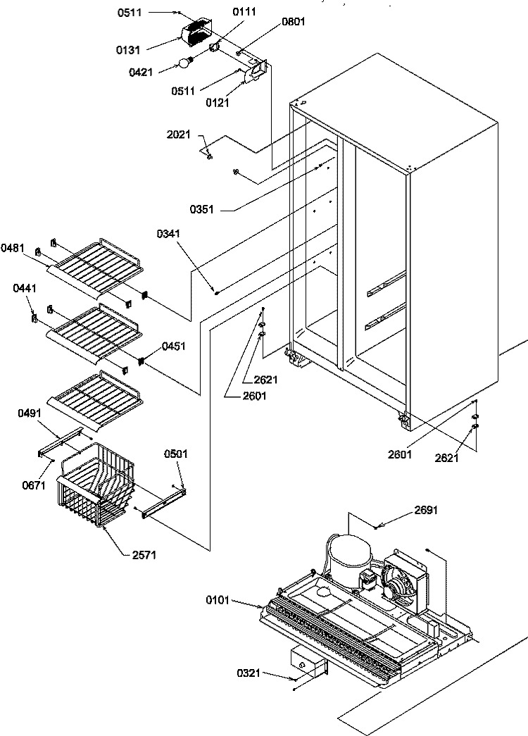 FZ SHELVES & LIGHT Diagram and Parts List for GSGD21BW P1193905W W Amana Refrigerator