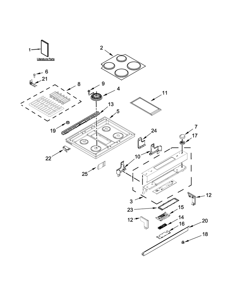 Cooktop Parts Diagram and Parts List for JDS1750CEP0  Jenn-Air Range