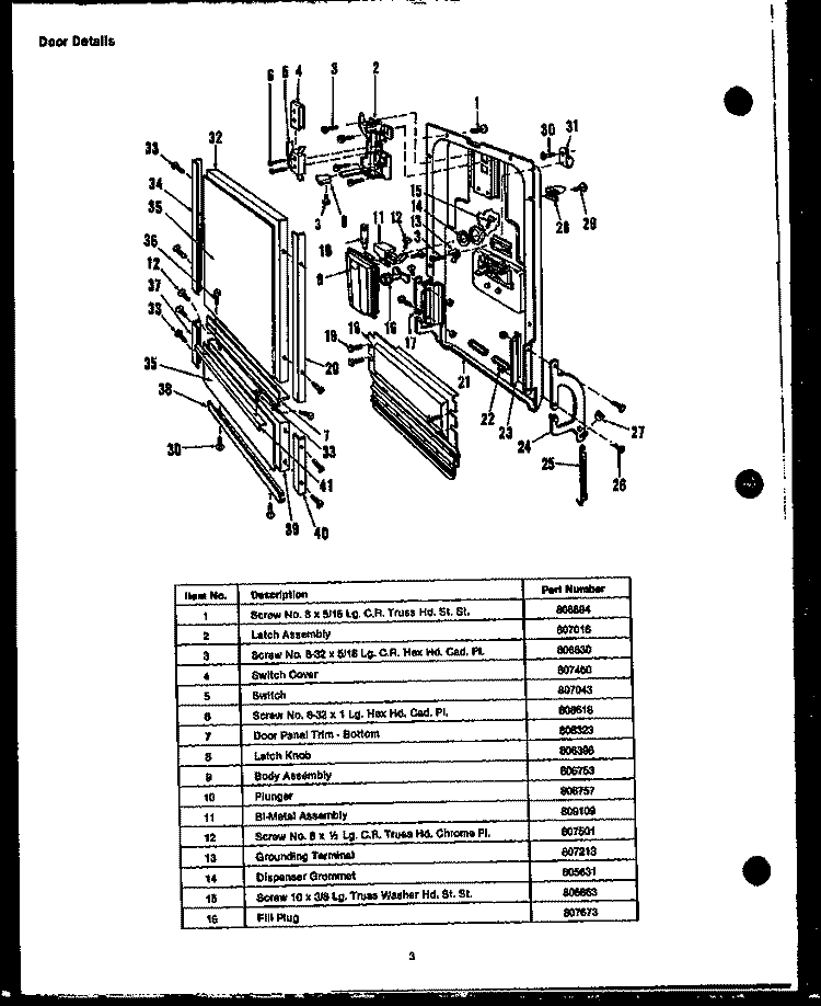 DOOR DETAILS Diagram and Parts List for DUS104-19 DUS10419 Caloric Dishwasher