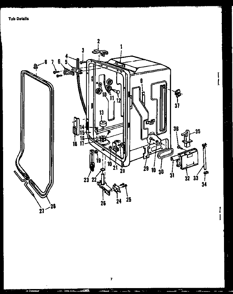TUB DETAILS Diagram and Parts List for DUS104-19 DUS10419 Caloric Dishwasher