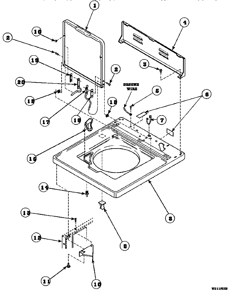 CAB TOP, LOADING DOOR & CTRL REAR PAN Diagram and Parts List for AWM290L2 PAWM290L2 Amana Washer