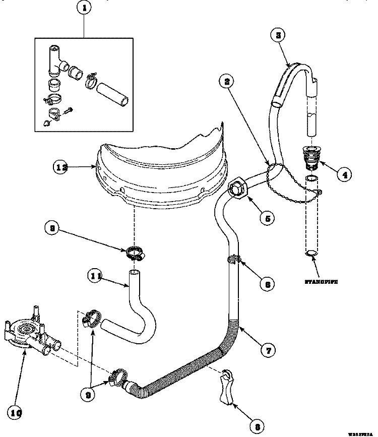 DRAIN HOSE AND SIPHON BREAK Diagram and Parts List for AWM290L2 PAWM290L2 Amana Washer