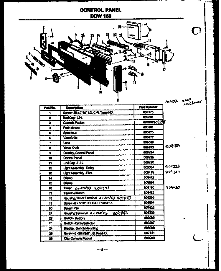 CONTROL PANEL Diagram and Parts List for DDW160/MN04  Amana Dishwasher