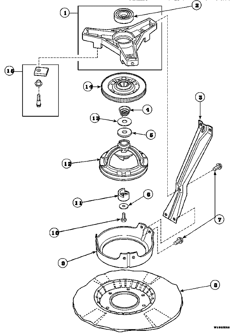 BRG HSG / BRAKE / PULLEY & PIVOT DOME Diagram and Parts List for AWM290L2 PAWM290L2 Amana Washer