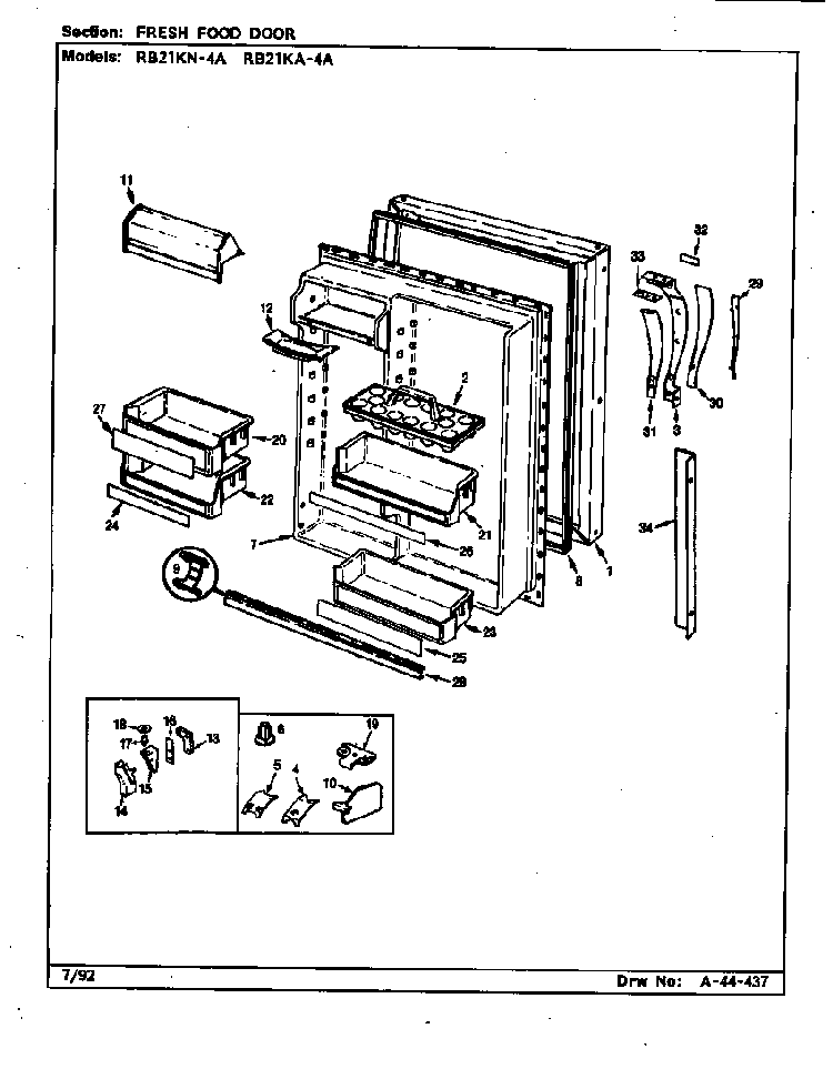 Fresh Food Door Diagram and Parts List for RB21KN-4A CG83A Magic Chef Refrigerator